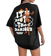 UOUA Women Oversized Graphic T-Shirt Casual Cotton Tees Printed Summer Tops