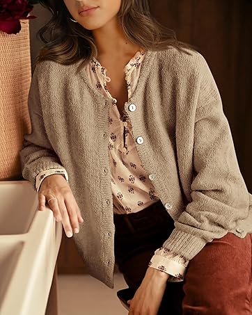 Womens Button Up Sweaters Fall 2024 Long Sleeve Open Front Soft Cardigan Sweaters for Women Trendy 