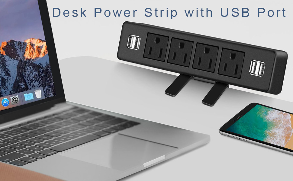 4 Outlet Desk Clamp Power Strip with 4 USB Ports,Clamp on Desk Power Station 6ft Cord,Fits 1.7