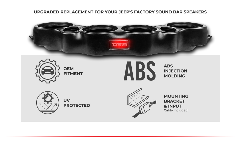 DS18 JEEP SOUNDBAR, JEEP SPEAKERS, JEEP SOUND BAR, JEEP OVERHEAD SOUNDBAR ENCLOSURE, JEEP AUDIO