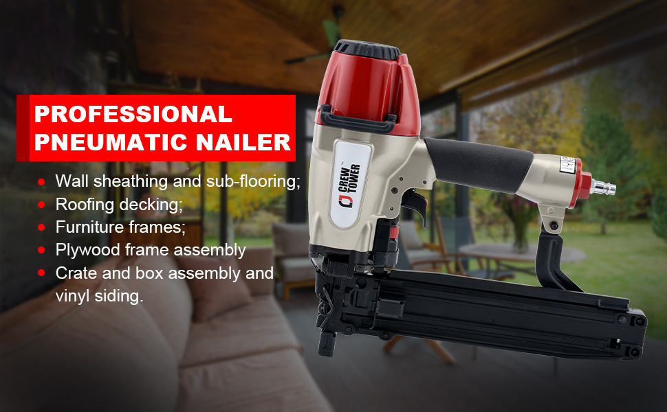 CREWTOWER Pneumatic Stapler, 16 Gauge 7/16inch Medium Crown Air Staple