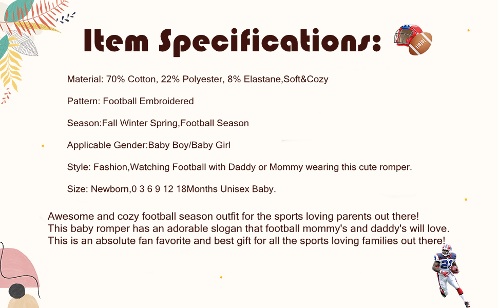 Football Outfits Girl Boy Embroidered Football Sweatshirt Romper Long Sleeve Bubble Romper