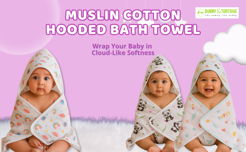 Muslin Cotton Hooded Bath Towel for Newborns