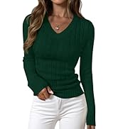 PRETTYGARDEN V Neck Cable Knit Sweaters for Women 2025 Long Sleeve Ribbed Fitted Pullover Tops Bu...