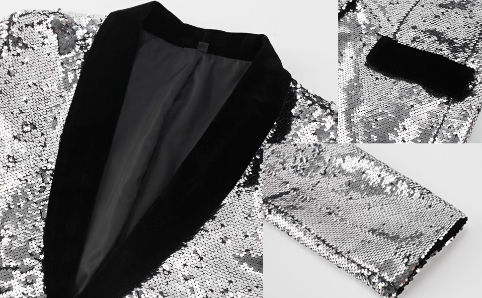 ZNZHKR Men's 70s Disco Shiny Sequin Blazer Jacket for