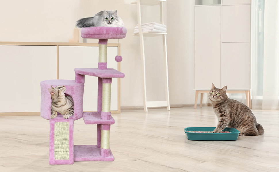 MIAO PAW 11Pink Cute Cat Tree Tower for Indoor Cats