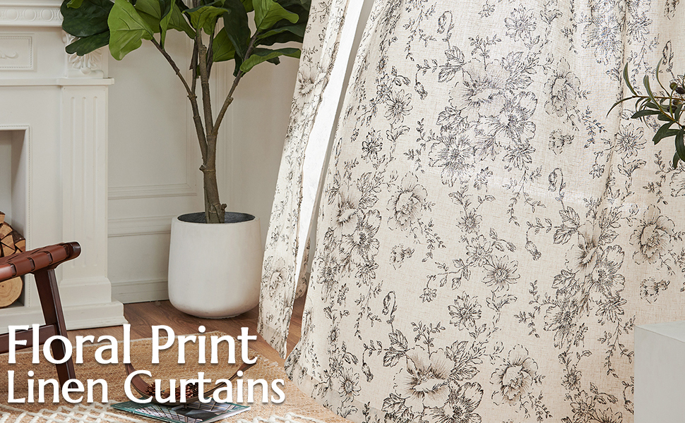 floral print linen curtain