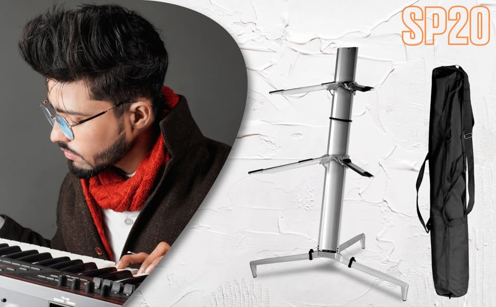 silver double keyboard stand