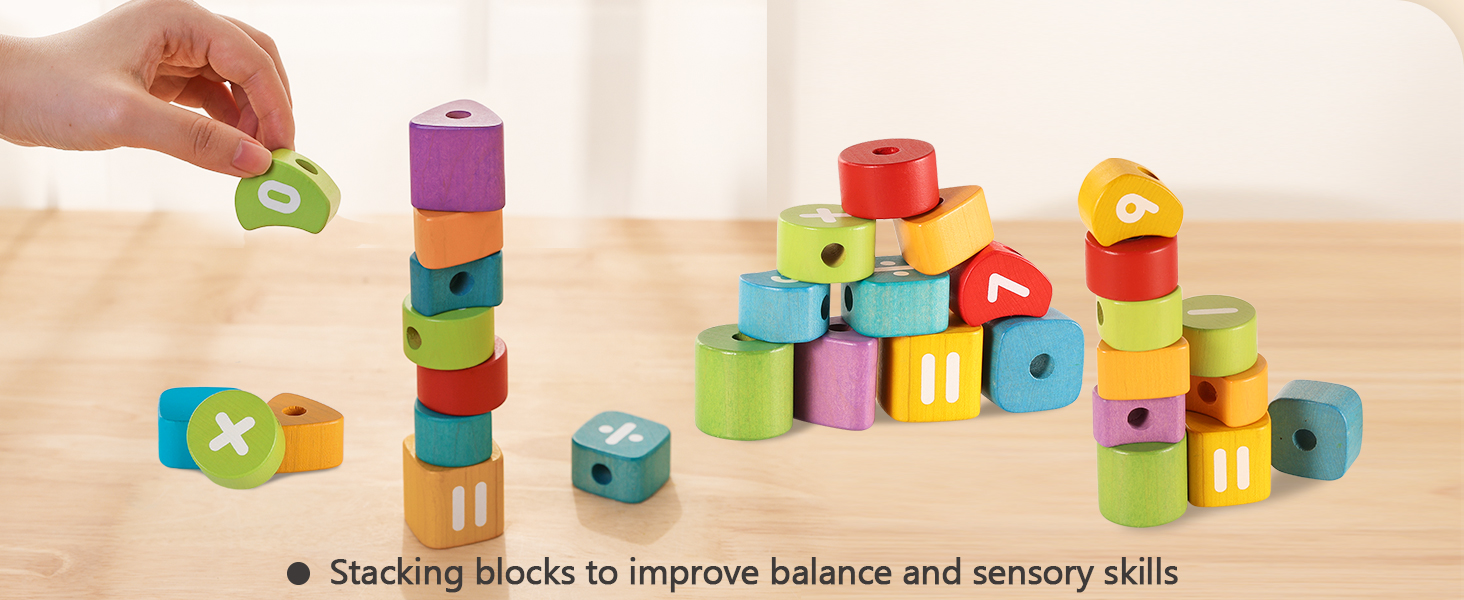 Montessori Wooden Toddlers Toys, Stacking & Lacing Beads