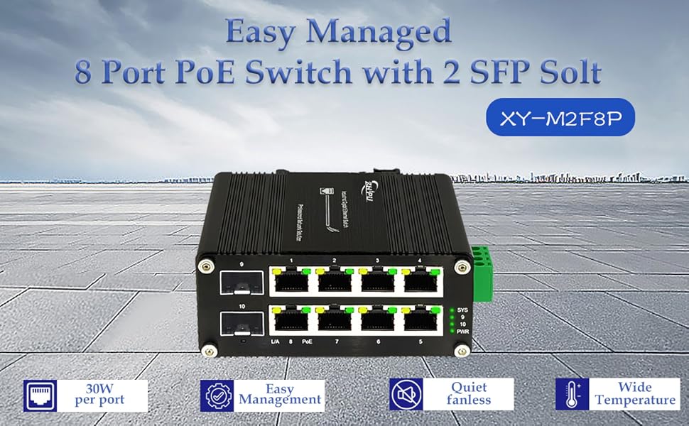 Amazon.com: Industrial Managed 8 Port PoE Ethernet Switch with 2 SFP ...