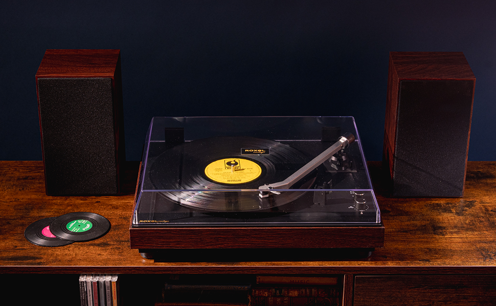 Roxel VRP120 Turntable with Bookshelf Speakers, Vinyl Record Player