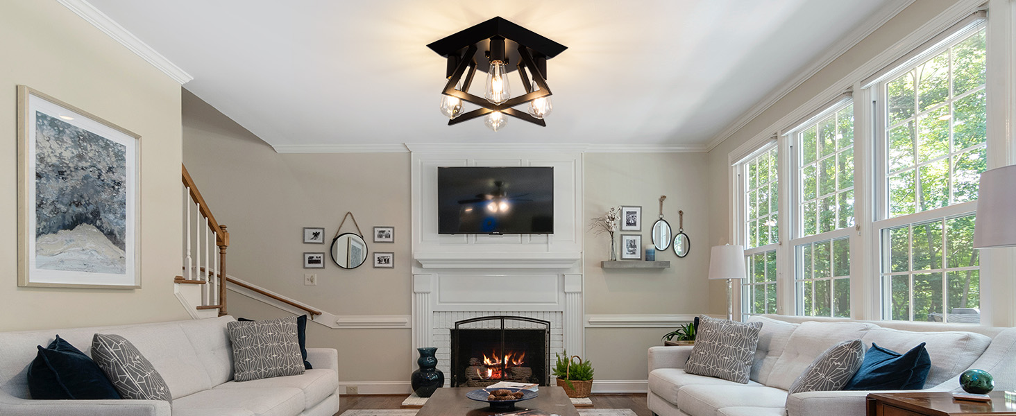 fengkeDU 4 Light Farmhouse Ceiling Light Fixture Black Industrial Flush