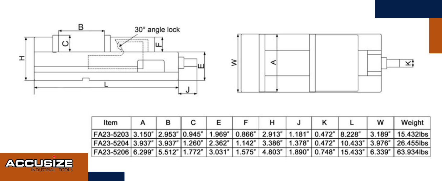Accusize industrial tool 3, 4, 6 inch Super-Lock Precision C.N.C. Machine Vise 0.0002 Inch details
