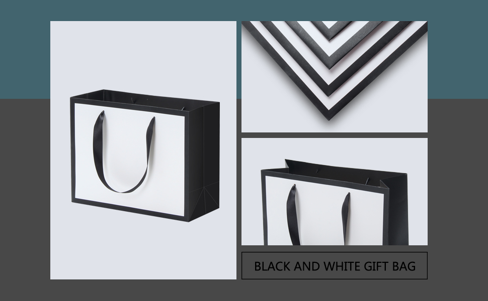 Black and White Gift Bags, YACEYACE 10Pcs 10.5"x4.25"x8" Medium Size Black and White