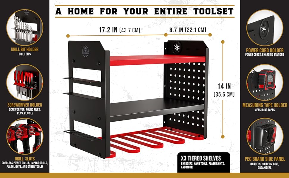 BUILTSTRONG Power Tool Organizer Wall Mount 3Tier Heavy