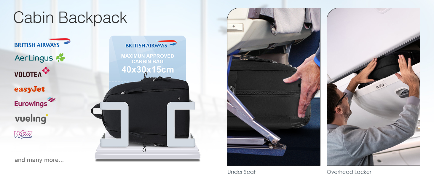 SPAHER Bagage Cabine 40x30x15 Air France British Airways Sac à Dos Voyage Cabine Avion 