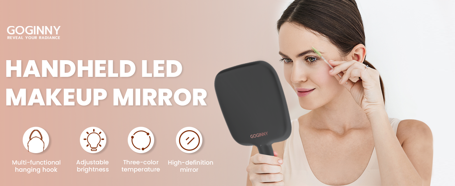 GOGINNY Lighted Handheld Mirror, Portable Travel LED Vanity