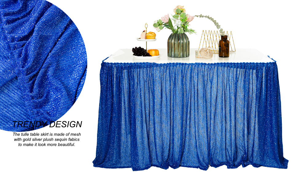 Navy Blue Tutu Table Skirt 6ft with Clips Grass Tulle Table