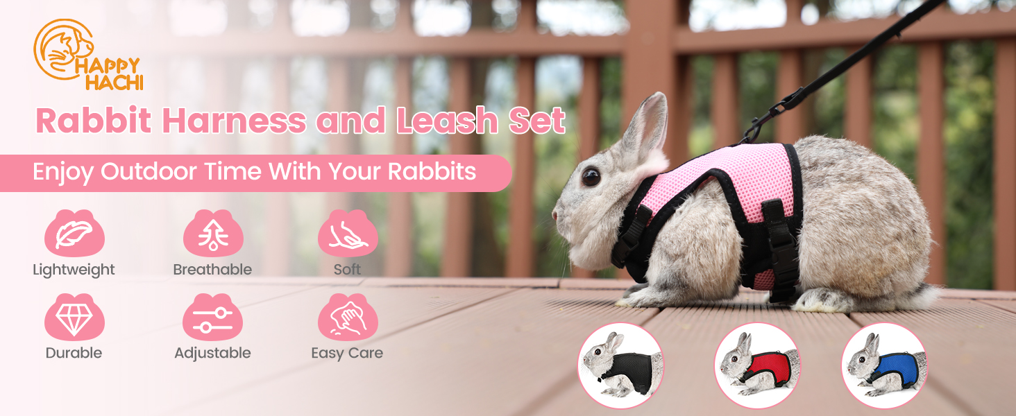 HAPPY HACHI Rabbits Harness, With Elastic Lead, Adjustable Rabbit