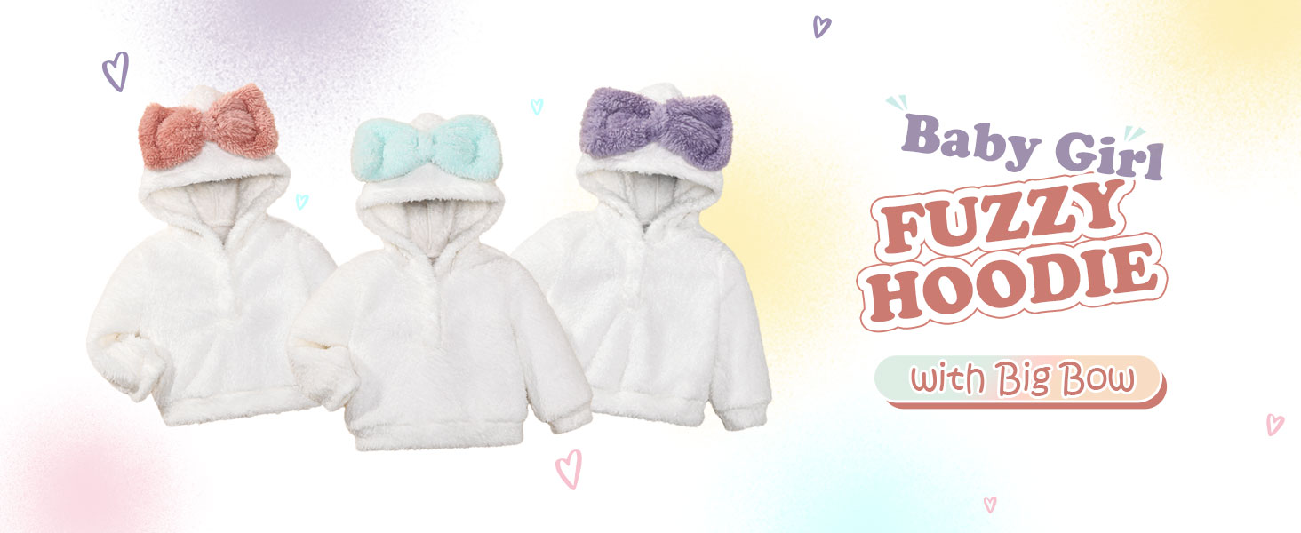 RomperinBox Baby Girl Hoodie Long Sleeve Fuzzy Pullover 0-24 Months
