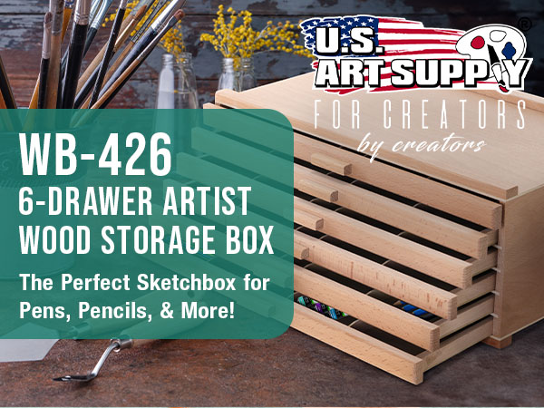 U.S. Art Supply 6-Drawer Artist Wood Storage Box