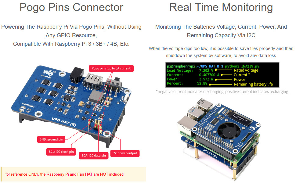 Waveshare UPS HAT (B) for Raspberry Pi 5V Uninterruptible Power Supply