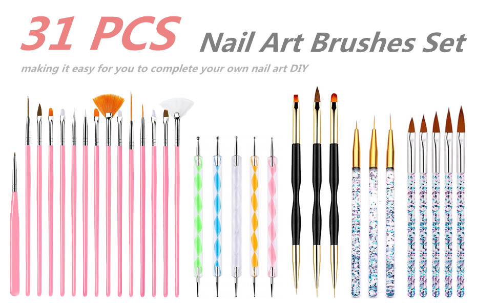 Description Picture 2 of itemYIKOOLIN 31PCS Nail Art Brushes Nail Art Tool Set Double Ended Nail Dotting Tools Nail Dust Brush Acrylic Brush Manicure Tools