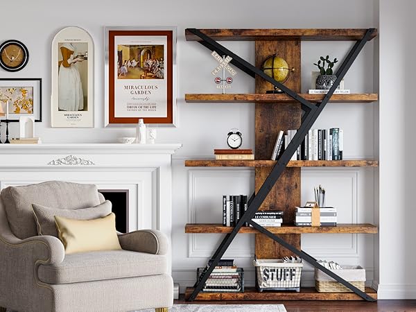洋書 INDUSTRIAL CHIC Amazon.com: FUSUNBAO 5-Tier Wooden and Metal Frame Bookshelf