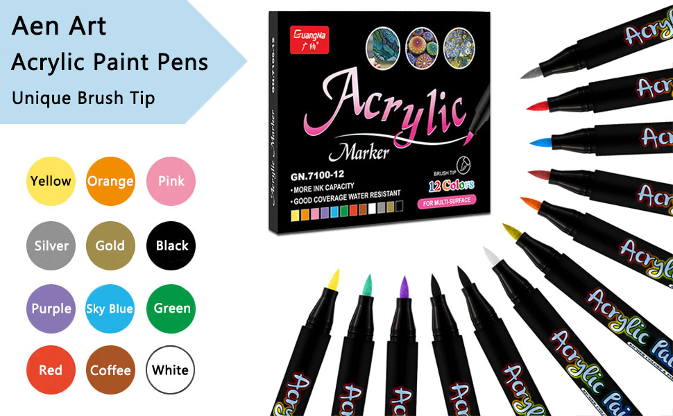Aen Art 12 Farben Acrylstifte für Steine Wasserfest, Permanent Steine