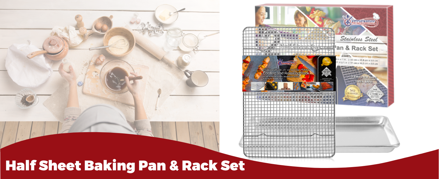 KITCHENATICS Premium Toaster Oven Pan Nonstick Set of 2, 1/