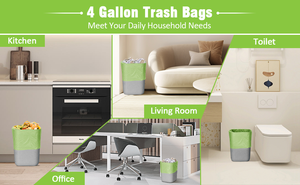 Small Trash Bags 4 Gallon, 100 Count Compostable Trash Bags
