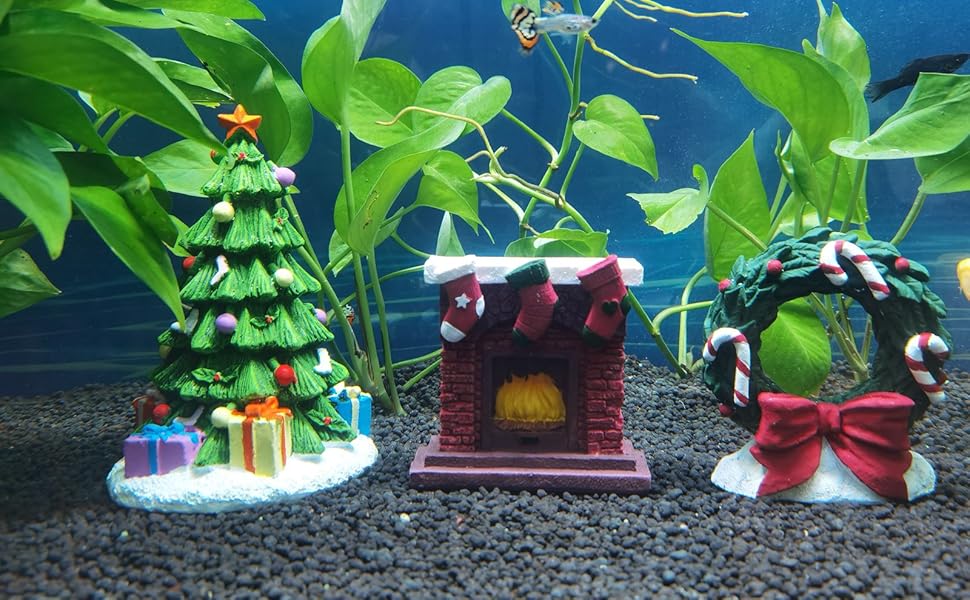 Aquarium Christmas decoration, fish tank Christmas decoration, aquarium Christmas tree