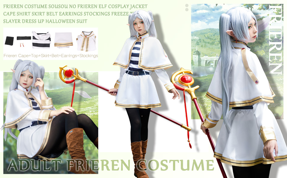 Adult Frieren Costume Sousou no Frieren Elf Cosplay Cape Shirt Skirt Freeze the Slayer Dress Up Outfit Halloween Suit 3  Adult Frieren Costume Sousou no Frieren Elf Cosplay Cape