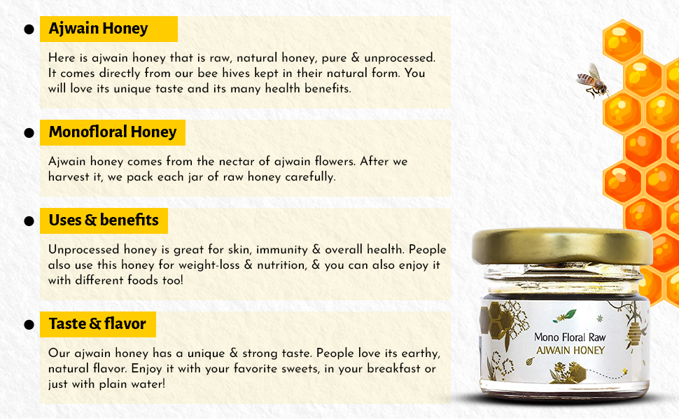 HoneyVeda 100 Pure Natural Ajwain Raw Honey Unprocessed and Crystallized Unfiltered and