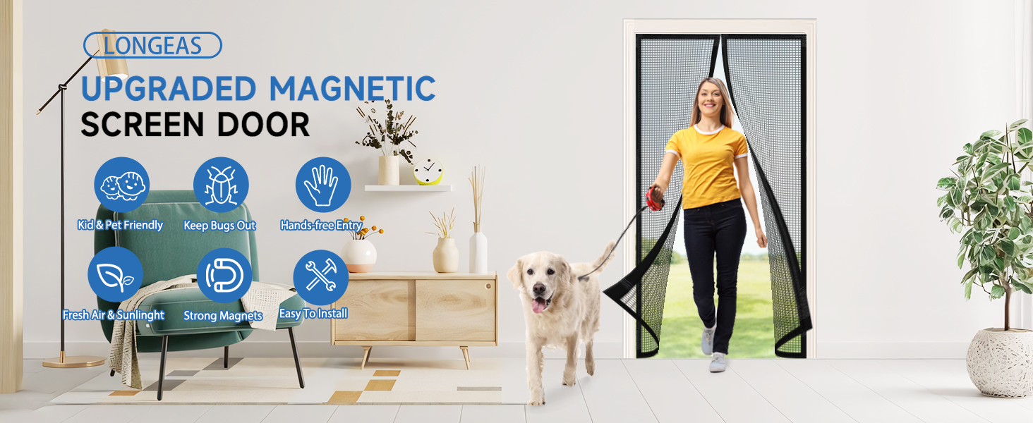 LONGEAS Upgraded PET Mesh Screen Door Stronger Than Fiberglass