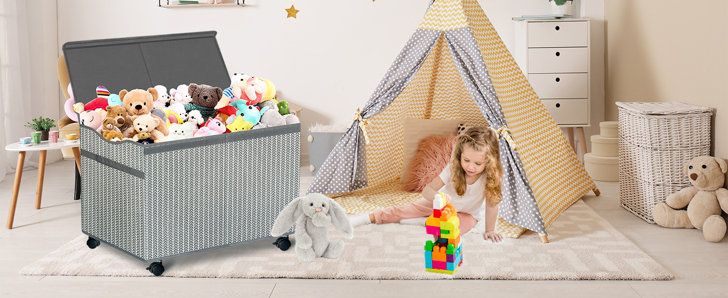 VERONLY Large Toy Box Storage Chest with Wheels for Boys,Girls,