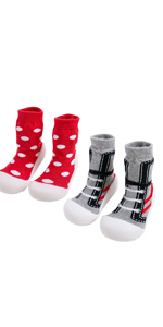 FeelMeStyle 2 Pairs Baby Socks Anti Skid Rubber Soft Sole Infant Slippers Prewalker Shoes Slipper