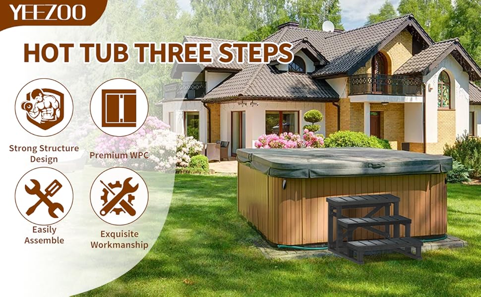 Three steps hot tub steps, Woodplastic composite steps