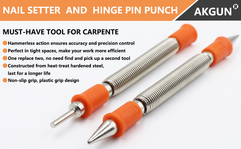 2Piece Dual Head Nail Setter and Door Hinge Pin Remover Tool Set