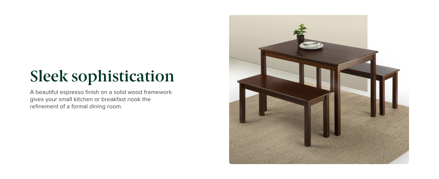 Zinus Juliet Espresso Wood Dining Table with Two Benches / 3 Piece Set, Table and