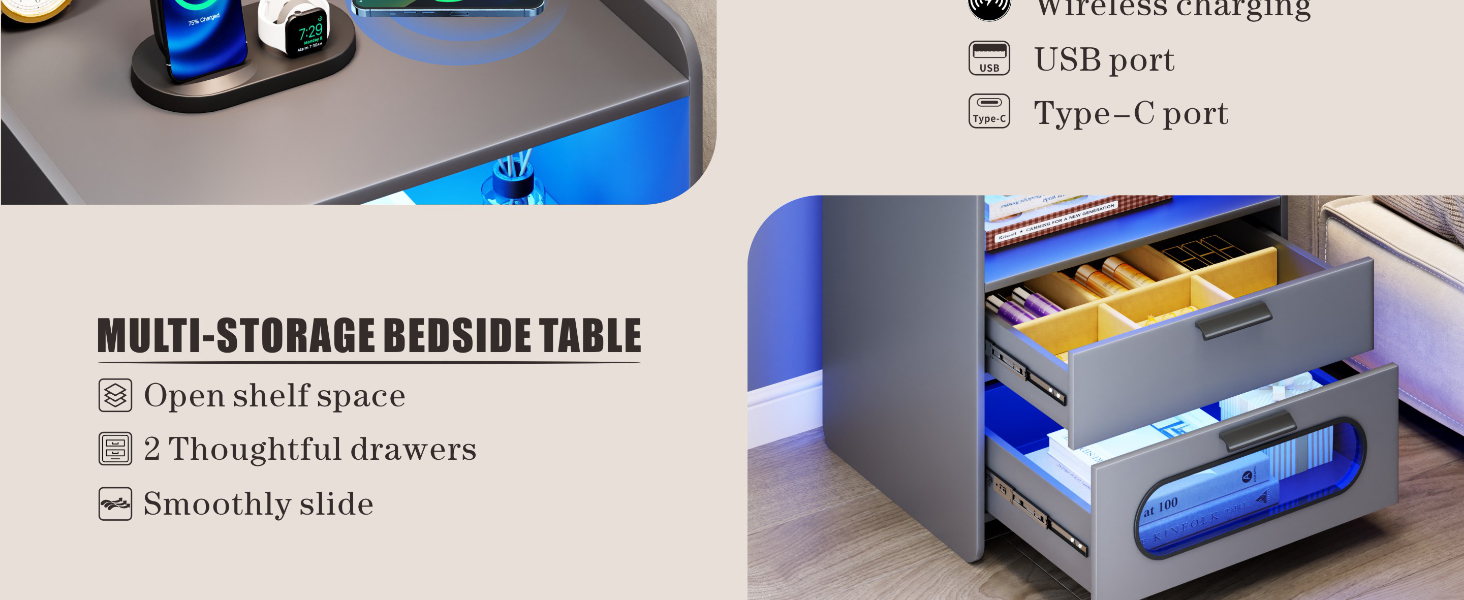 Smart bedside table is equipped with the human body sensor function 