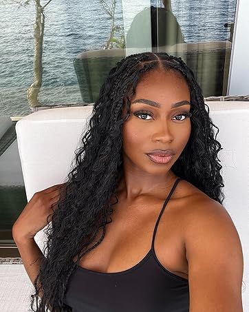Braided Wigs for Black Women Lace Front Knotless Boho Box Braided Wig with Curly Ends Full Lace