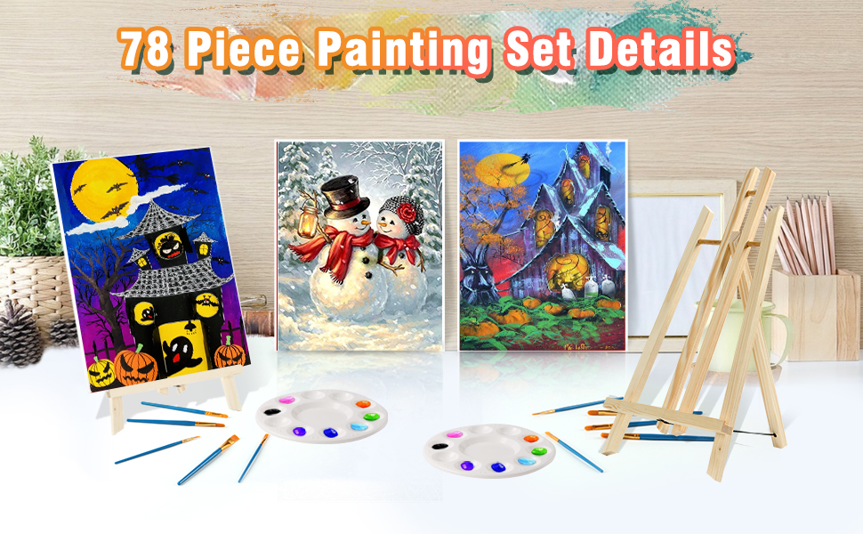 Easels with Canvas Set 78 Pcs Paint and Sip Kit with12Inch