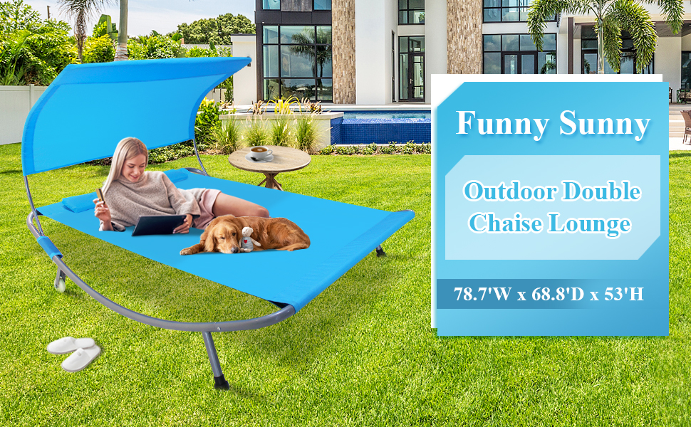 Funny Sunny Double Chaise Lounge with Wheels, Patio Lounge