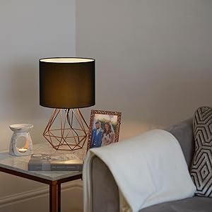 MiniSun Pair of Modern Copper Metal Basket Cage Style Table Lamps with a Black Fabric Shade