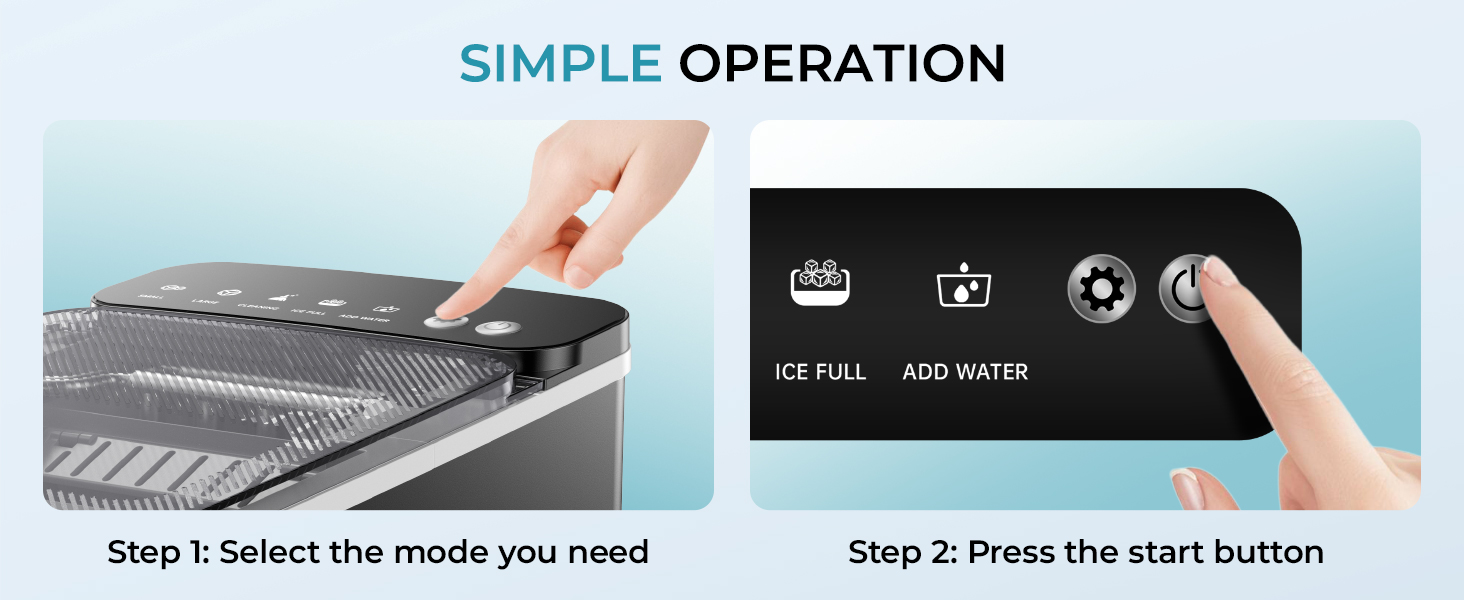 Instructional interface showing simple operation steps for an electronic device with mode selection and start button controls.