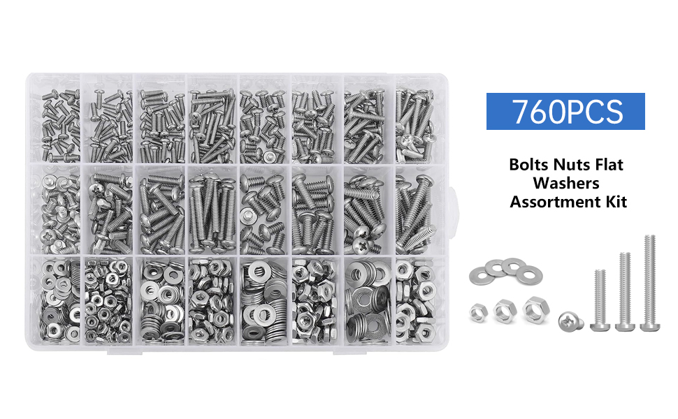 760Pcs Stainless Steel Nuts and Bolts Assortment Kit, 1024