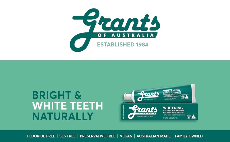Grants of Australia, Australian Made, Natural Toothpaste, Fluoride Free, Whitening, Spearmint