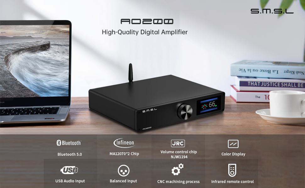 SMSL AO-200 MA12070*2 HiFi Amplifier, 90W*2(4Ω) 2 Channel