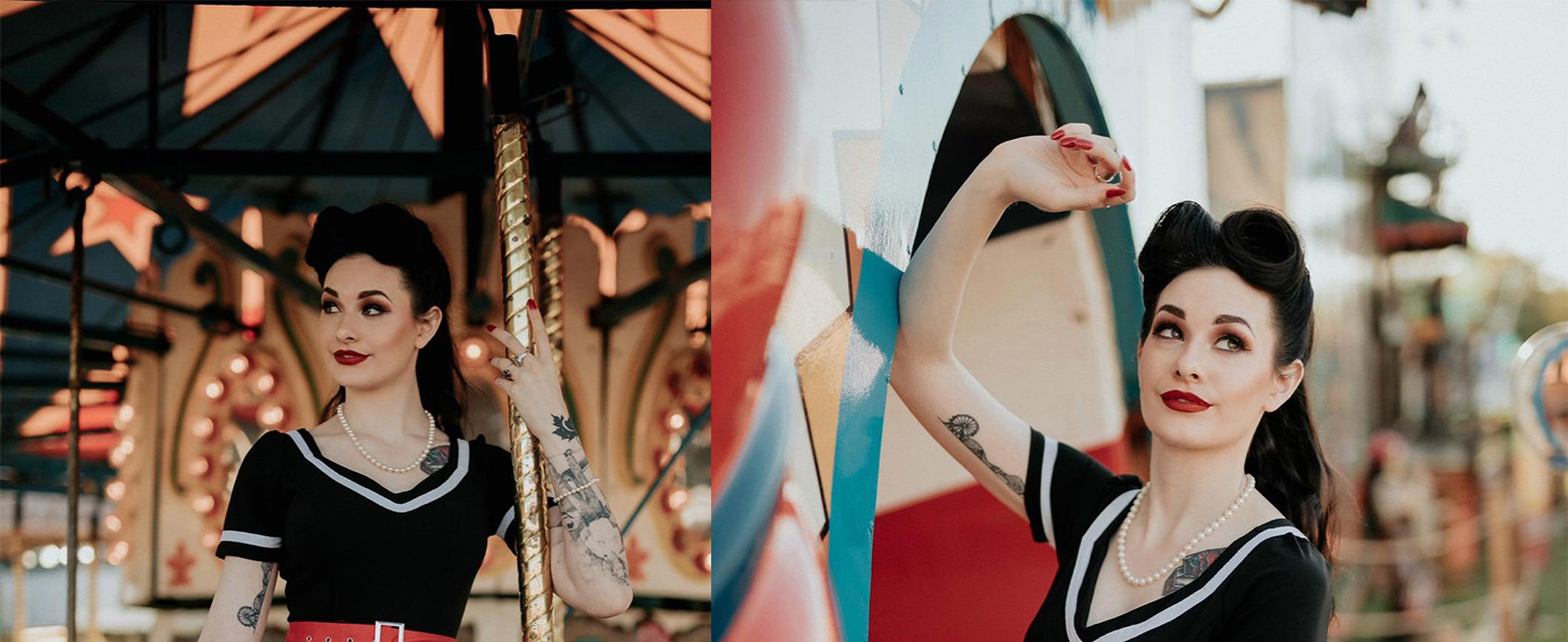 Vintage 1950s Rockabilly Polka Dot Swing Dress for Women